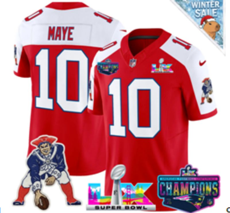 Men 2026 New England Patriots #10 Maye Red Super Bowl Nike Limited NFL Jersey style 02->new england patriots->NFL Jersey